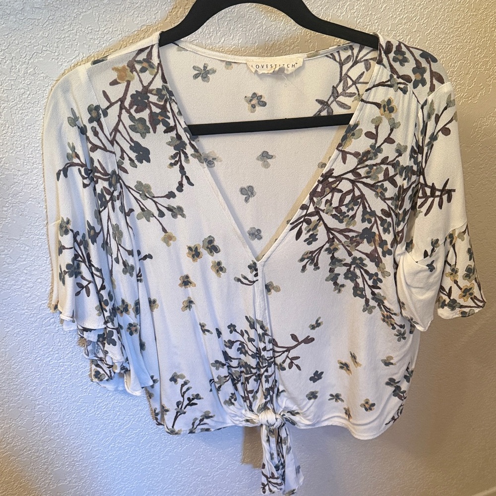 Love Stitch White and Blue Floral Blouse